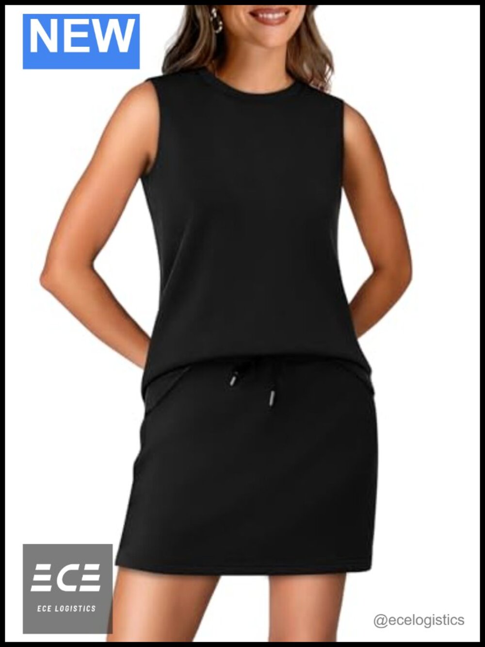 Women's WIHOLL Two Piece Skirt Set Sleeveless Crew Neck Top Tennis Skirt